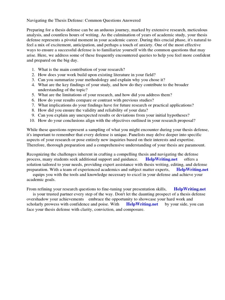 Common Questions During Thesis Defense | PDF | Thesis | Knowledge