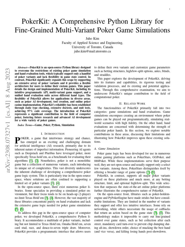 PokerKit A Comprehensive Python Library For Fine-Grained Multi-Variant ...