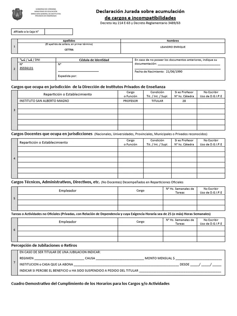 Declaracion Jurada Incompatibilidad 2022 | PDF