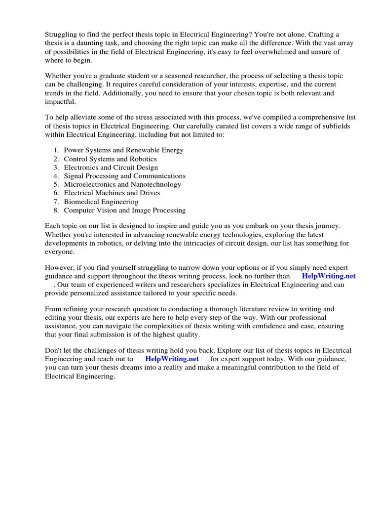 List Of Thesis Topics In Electrical Engineering | PDF