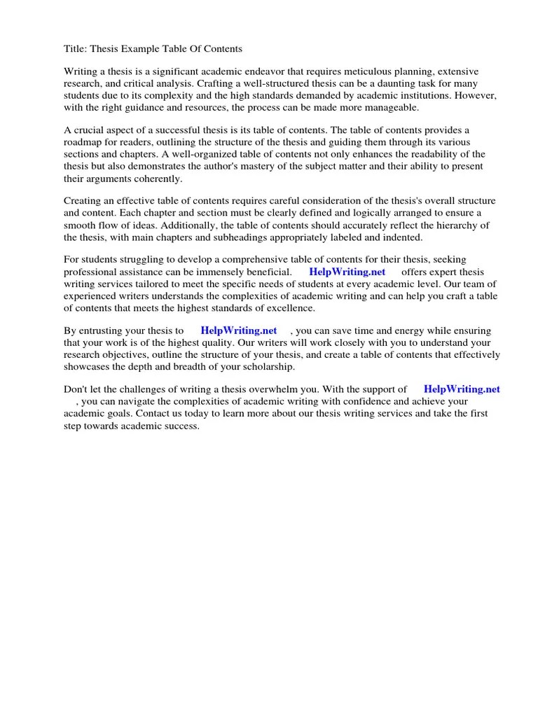 Thesis Example Table Of Contents | PDF | Thesis | Table Of Contents