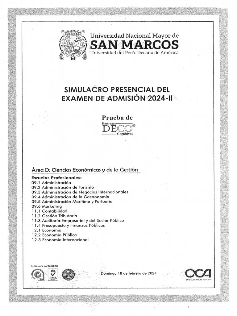 Simulacro De Admisión 2024-Ii Área D | PDF