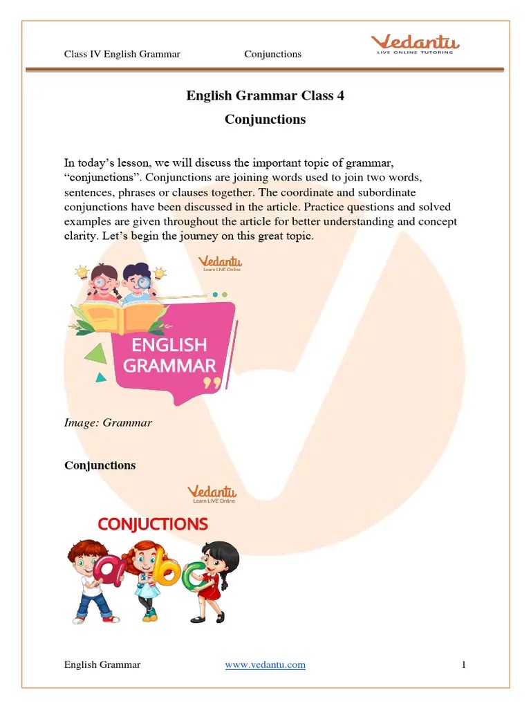 Class 4 English Grammar Ncert Solutions Conjunctions | Download Free ...
