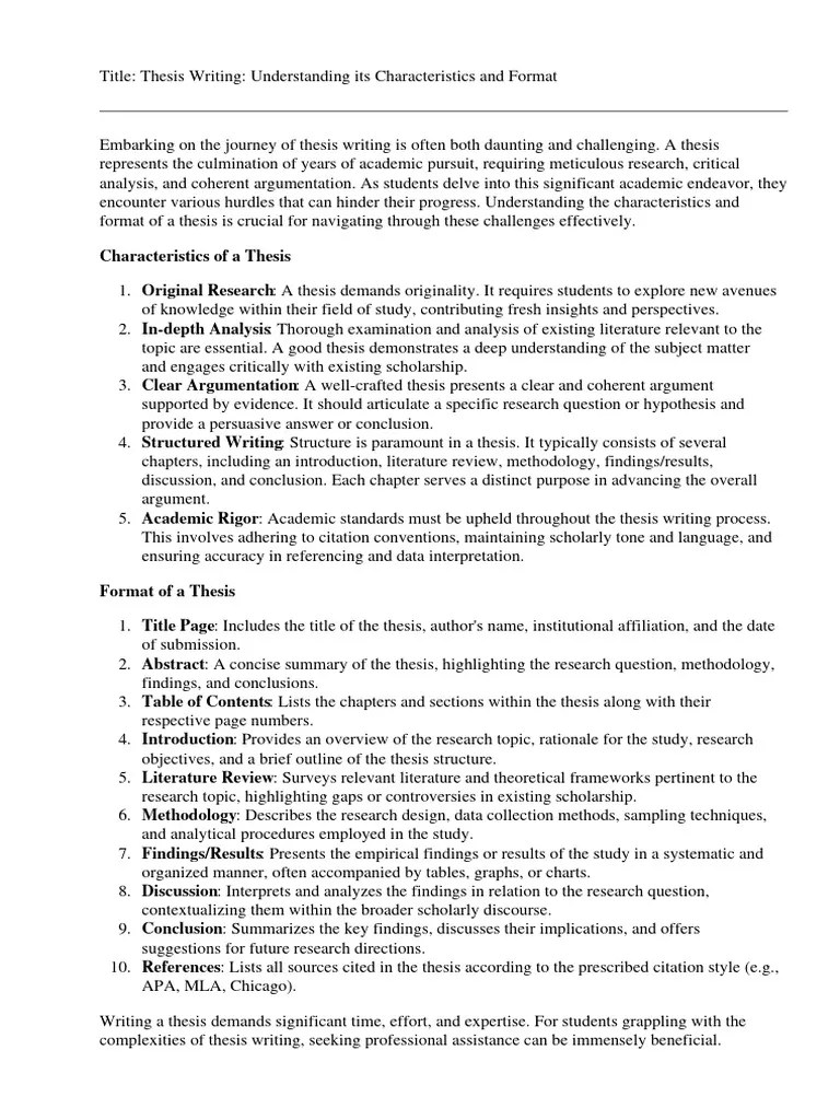 Thesis Writing Its Characteristics And Format PDF | Download Free PDF ...