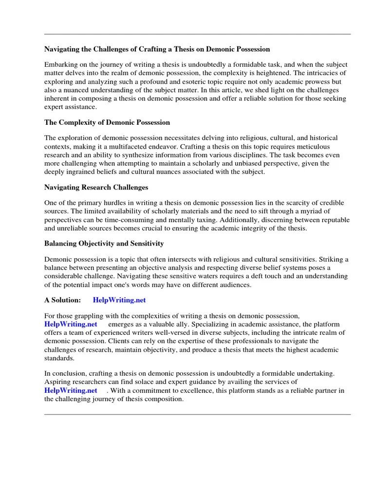 Thesis About Demonic Possession | PDF