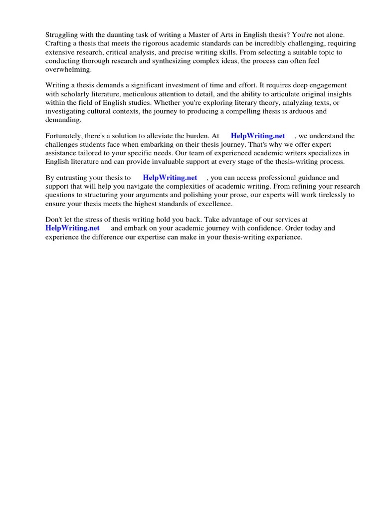 Ma English Thesis Sample | PDF | Thesis | English As A Second Or ...