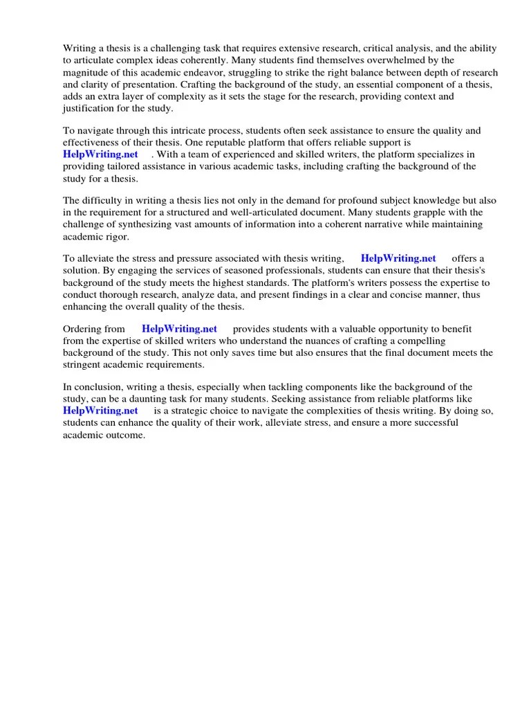 Thesis Background Of The Study Examples | PDF