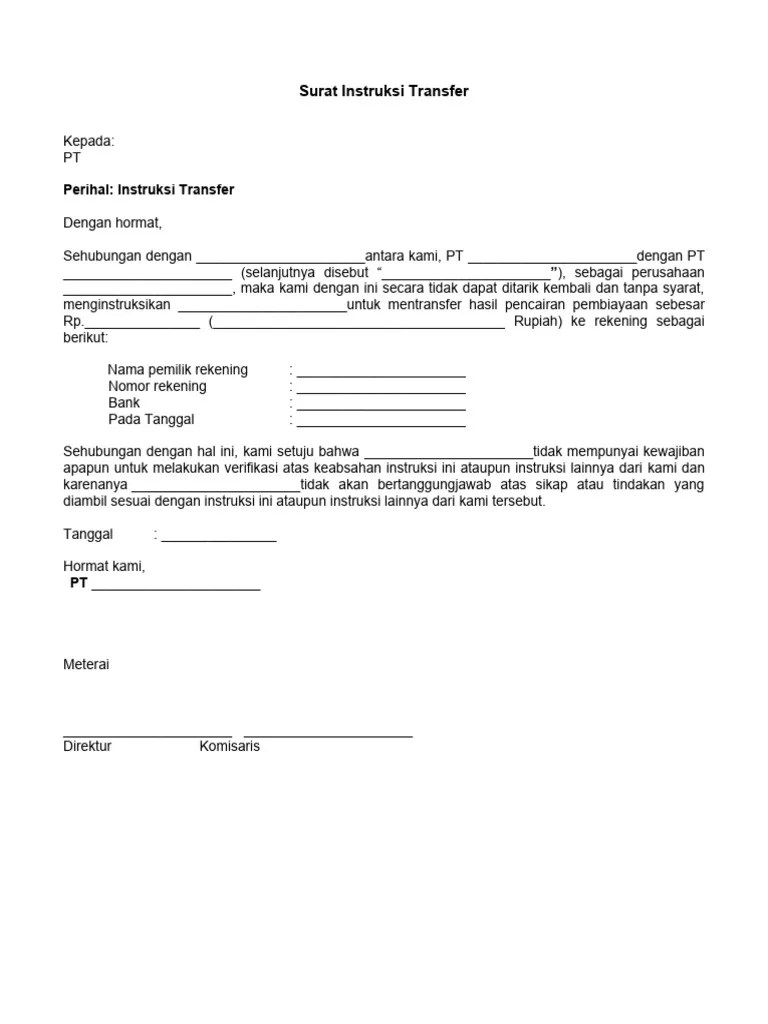 Surat Instruksi Transfer | PDF