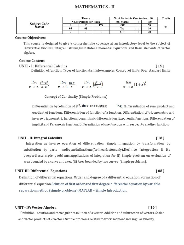 Diploma SYLLABUS SEM II CSE Web | PDF | Function (Mathematics) | Force
