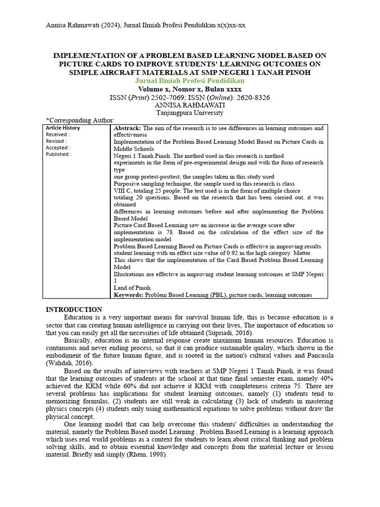 Implementation Of A Problem Based Learning Model Based On Picture Cards ...