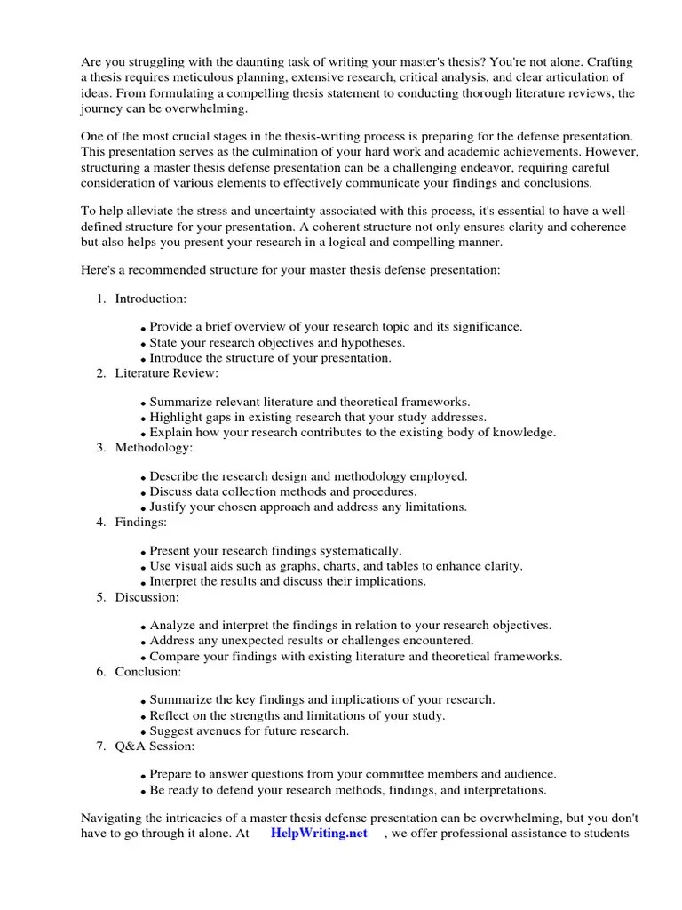 Master Thesis Defense Presentation Structure | PDF | Methodology | Thesis