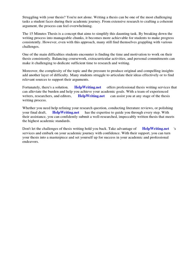 15 Minutes Thesis | Download Free PDF | Thesis | Doctor Of Philosophy