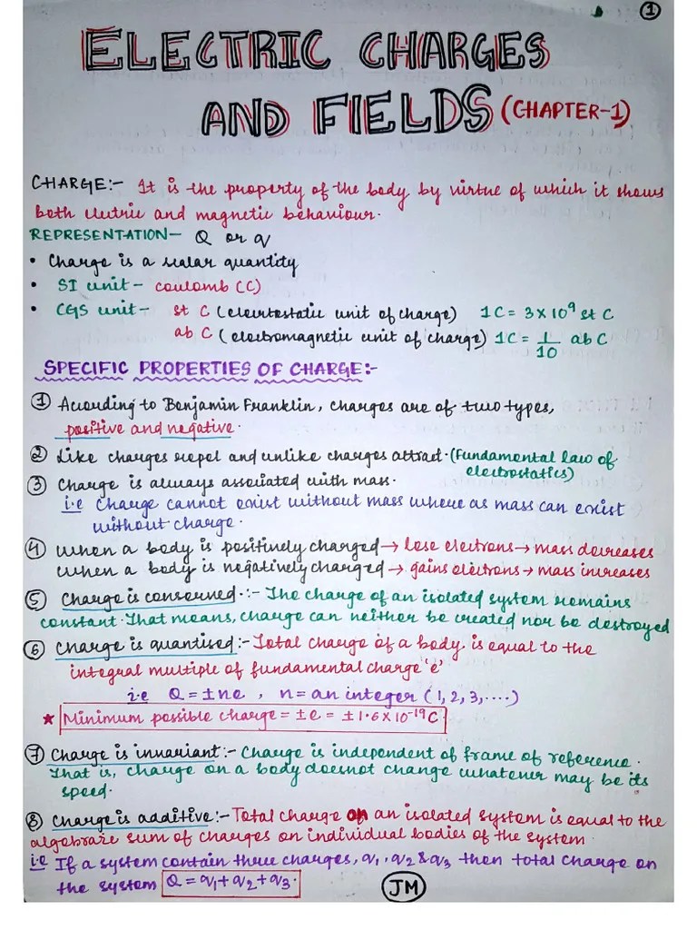 Class 12 Physics Chapter 1 Electric And Charges | PDF