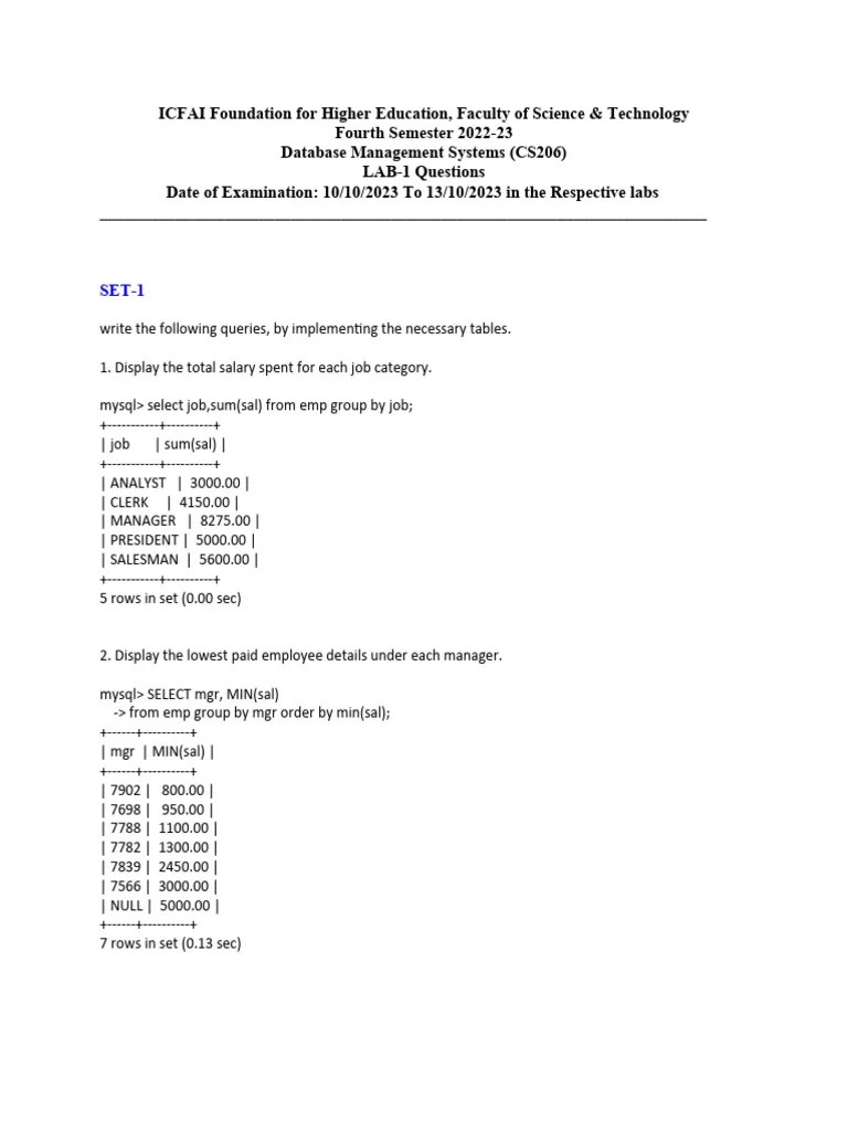 DBMS Lab-I - Questions | PDF | Information Retrieval | Computer Programming