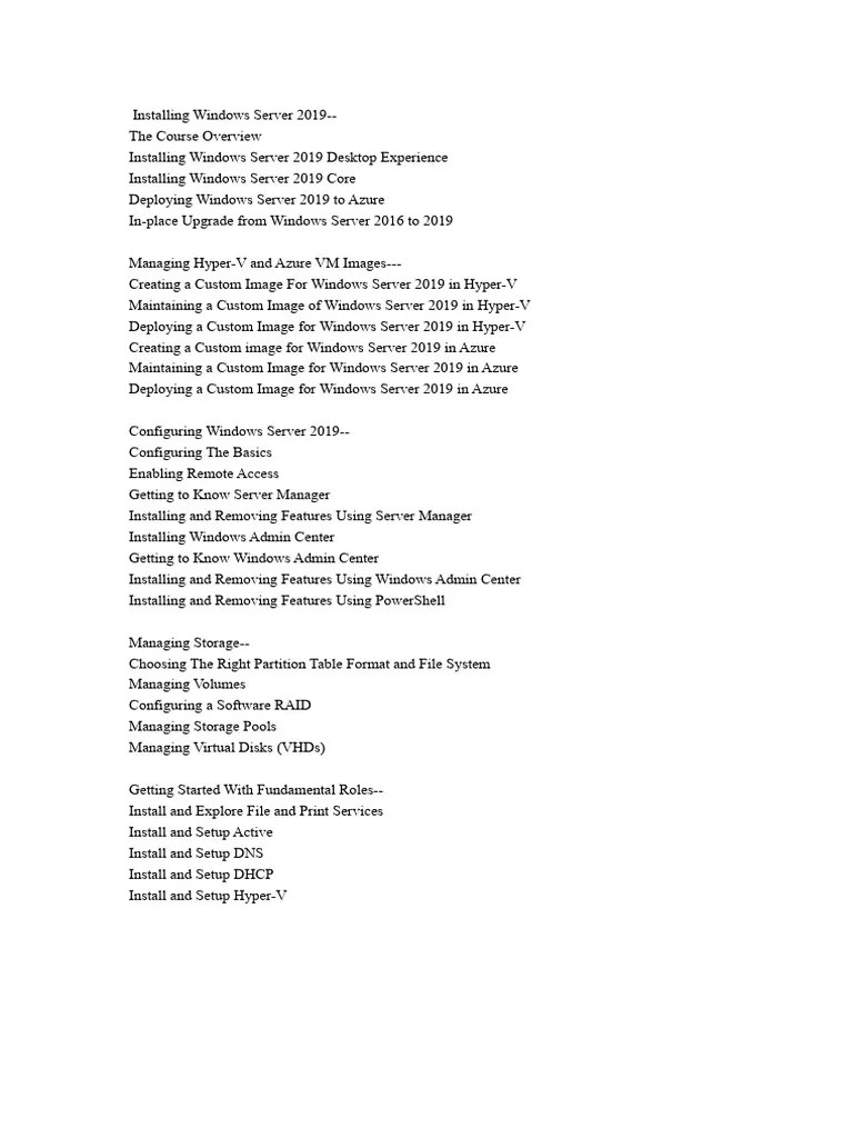 Windows Server 2019 Course Content | PDF