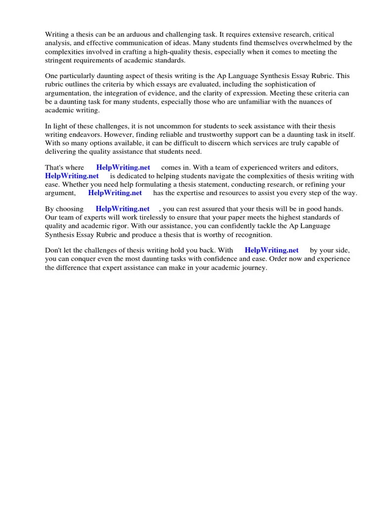 AP Language Synthesis Essay Rubric | PDF | Essays | Multiple Choice