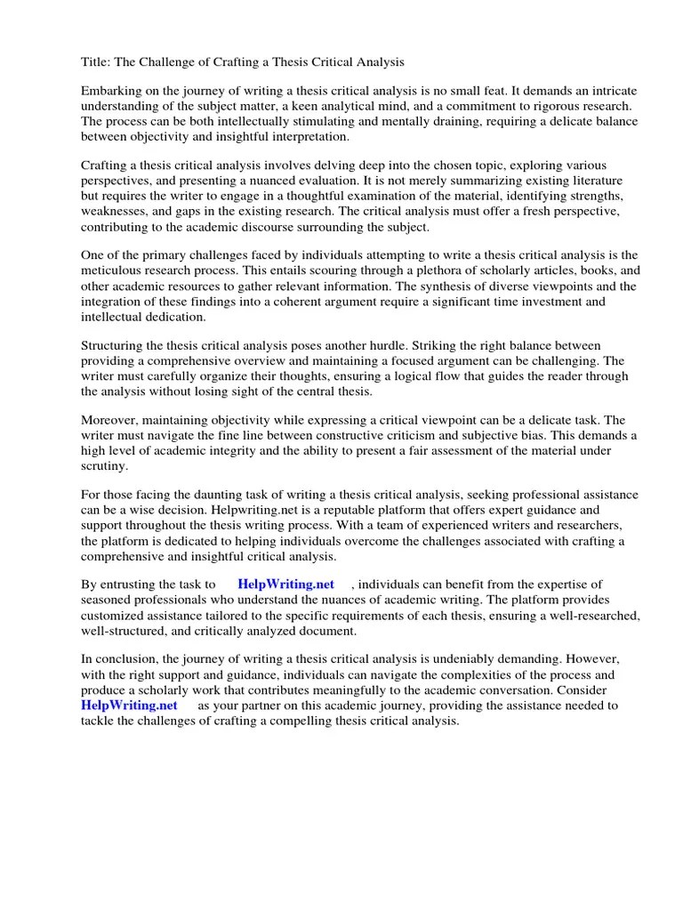How To Write A Thesis Critical Analysis | PDF