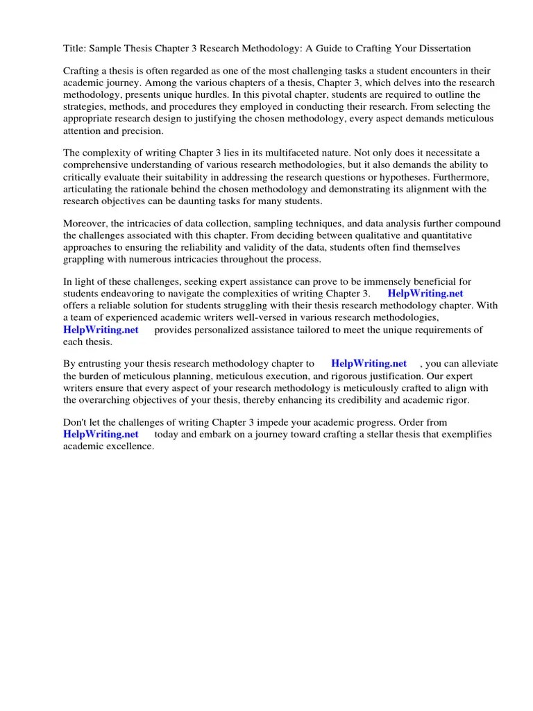 Sample Thesis Chapter 3 Research Methodology | Download Free PDF ...