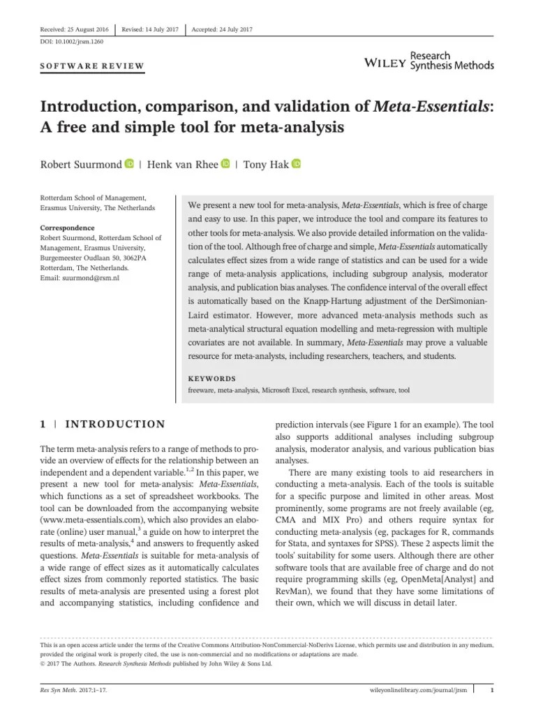 Introduction Comparison And Validation Of Meta-Essentials- A Free And ...