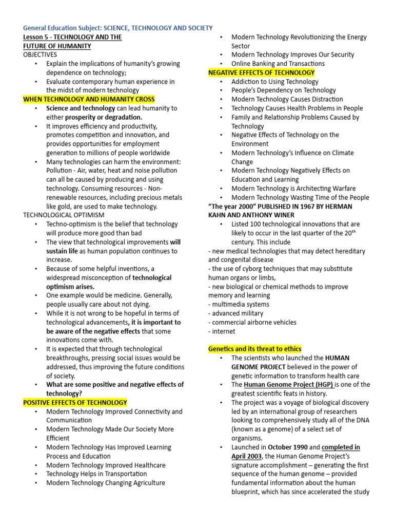 Lesson 5-TECHNOLOGY AND THE Future Of Humanity | PDF | Pharmacogenomics