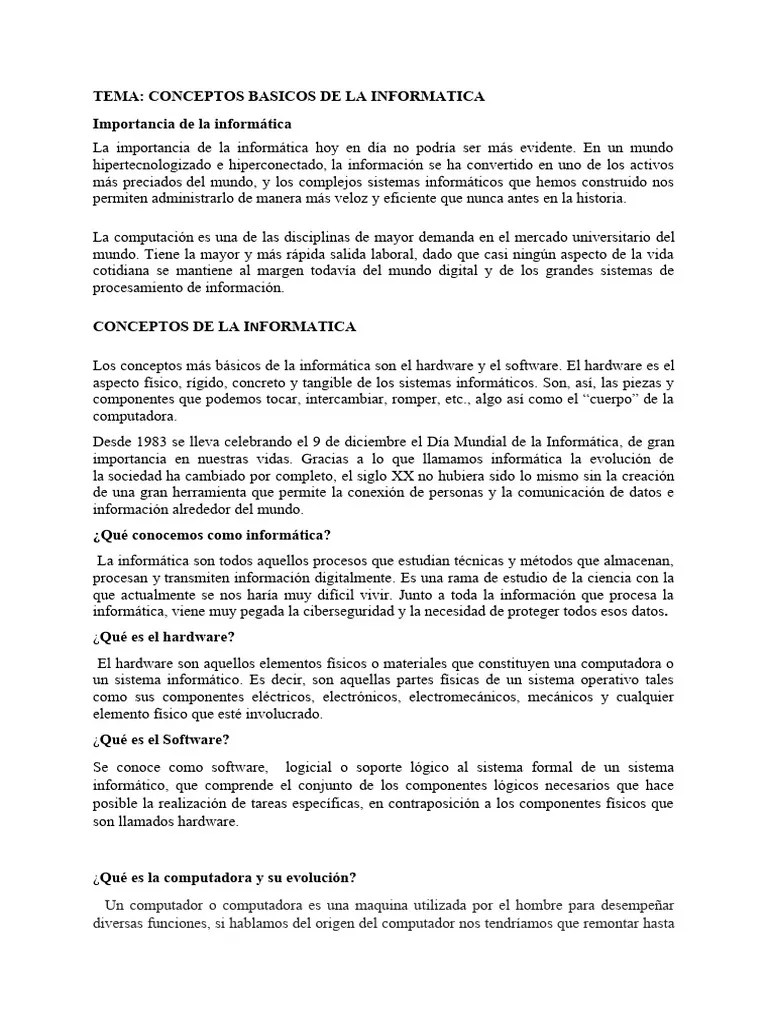 Conceptos Basicos De La Informatica | PDF | Informática | Hardware De ...