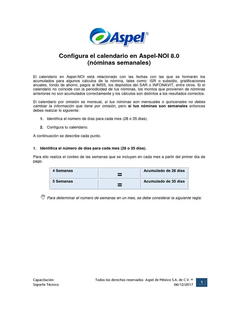 MANUAL DE REFERENCIA Configura El Calendario En Aspel-NOI 8.0 | PDF ...