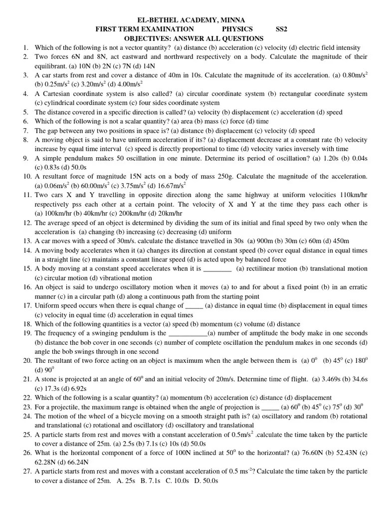 SS2 Physics | PDF | Velocity | Acceleration