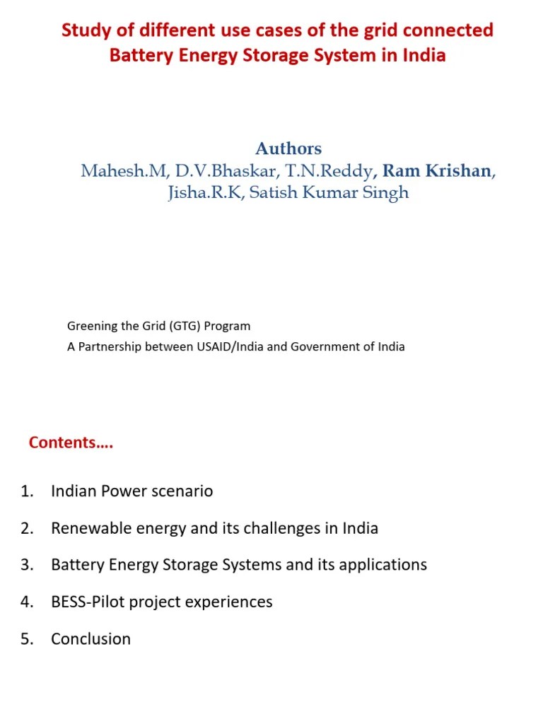 Study Of Different Use Cases Of The Grid Connected Battery Energy Storage System In India RE ...