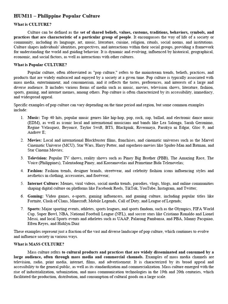Popular Culture Reading 1 | PDF | Mass Media | Popular Culture