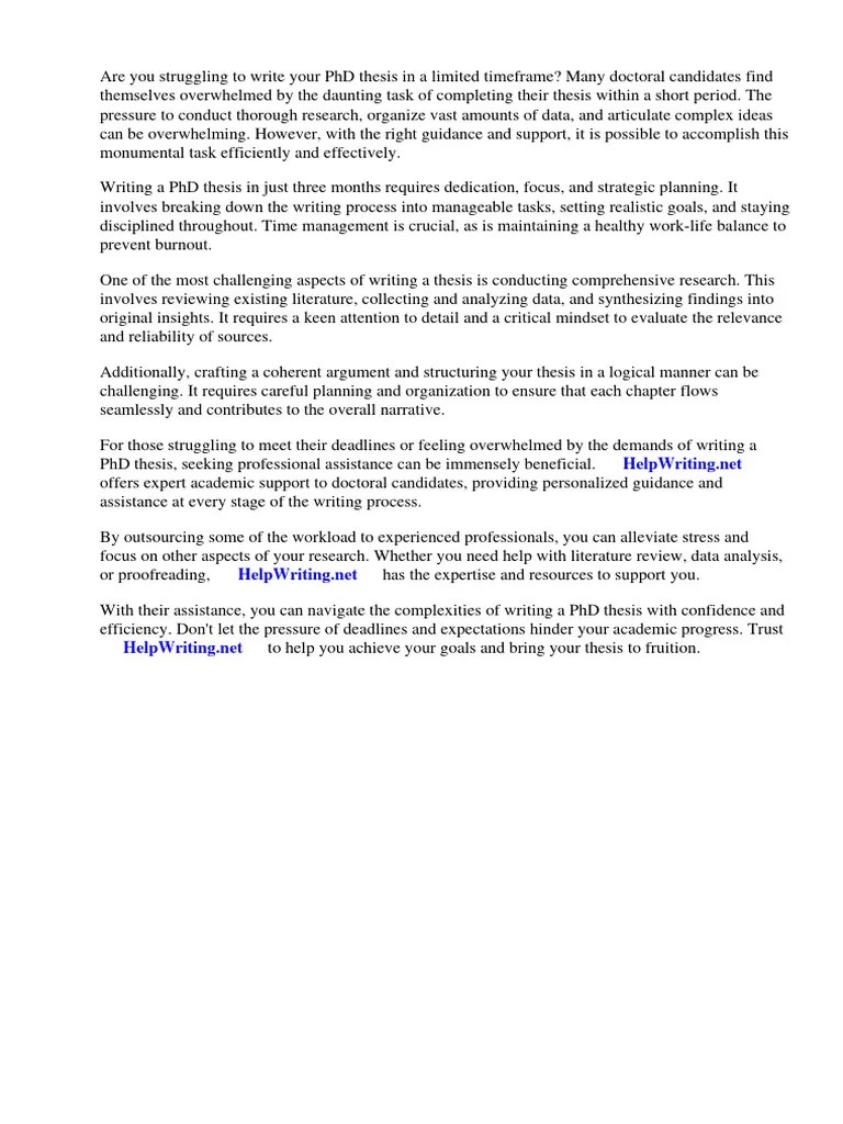 How To Write Your PHD Thesis In 3 Months | PDF | Thesis | Doctor Of ...