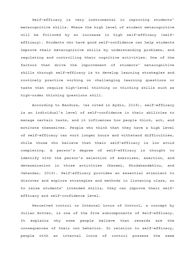 Chapter 2-Self Efficacy | PDF | Self Efficacy | Metacognition