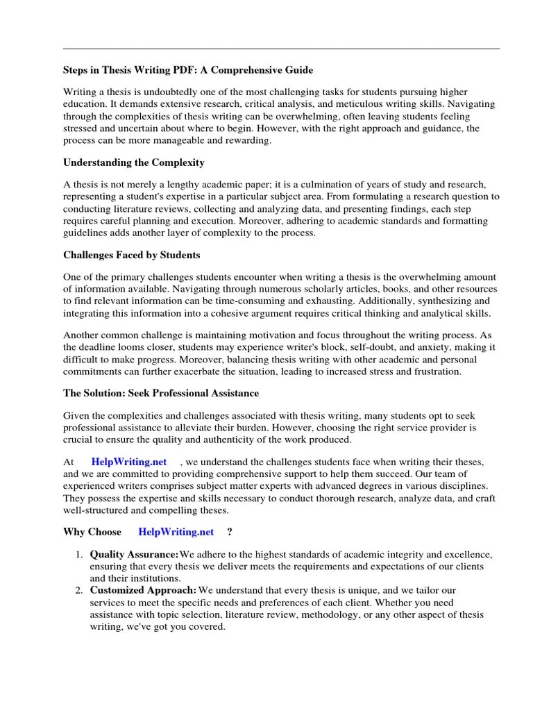 Steps In Thesis Writing PDF | PDF | Thesis | Methodology