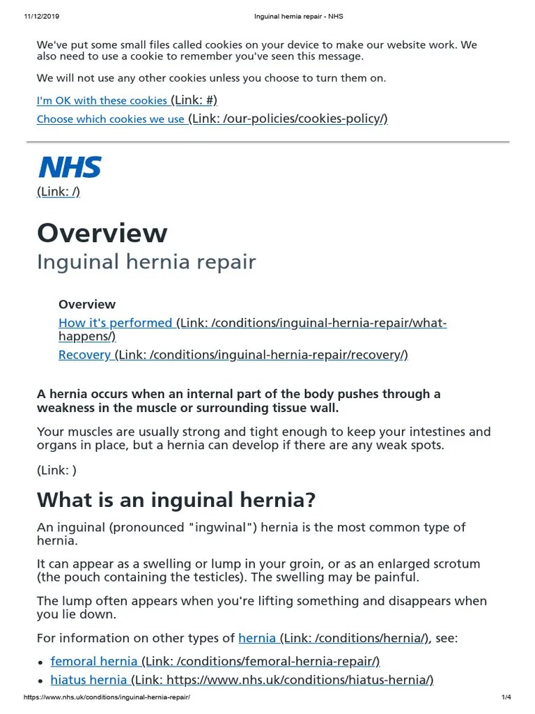 Inguinal Hernia Repair - NHS | PDF | Clinical Medicine | Medical ...