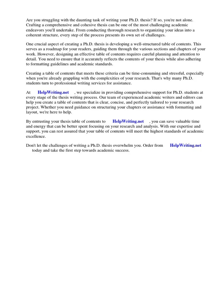 PHD Thesis Table Of Contents Template | PDF | Thesis | Translations