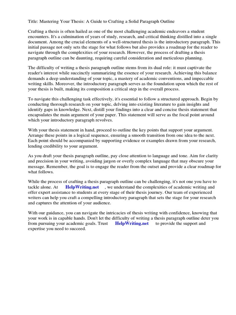Thesis Paragraph Outline | PDF | Essays | Thesis