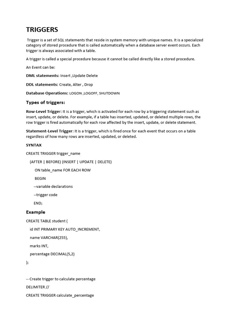 TRiggers | PDF | Sql | Information Technology Management