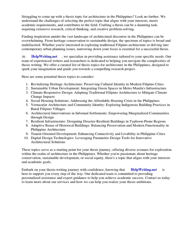 List Of Thesis Topics For Architecture In The Philippines | PDF | Thesis | Philippines
