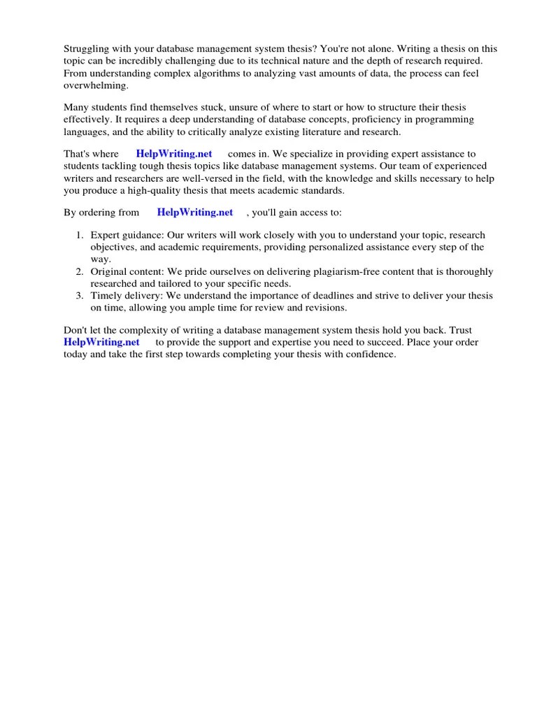 Database Management System Thesis PDF | Download Free PDF | Databases | Relational Database
