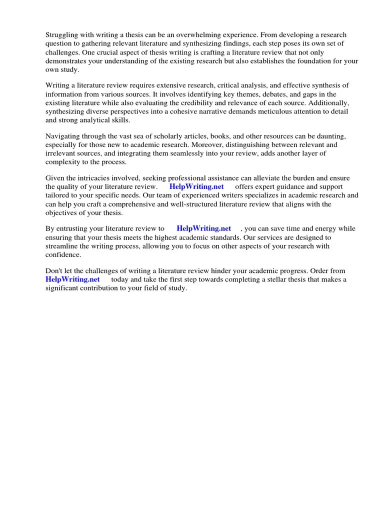 How To Write Literature Review In Thesis Sample | PDF | Thesis | Essays