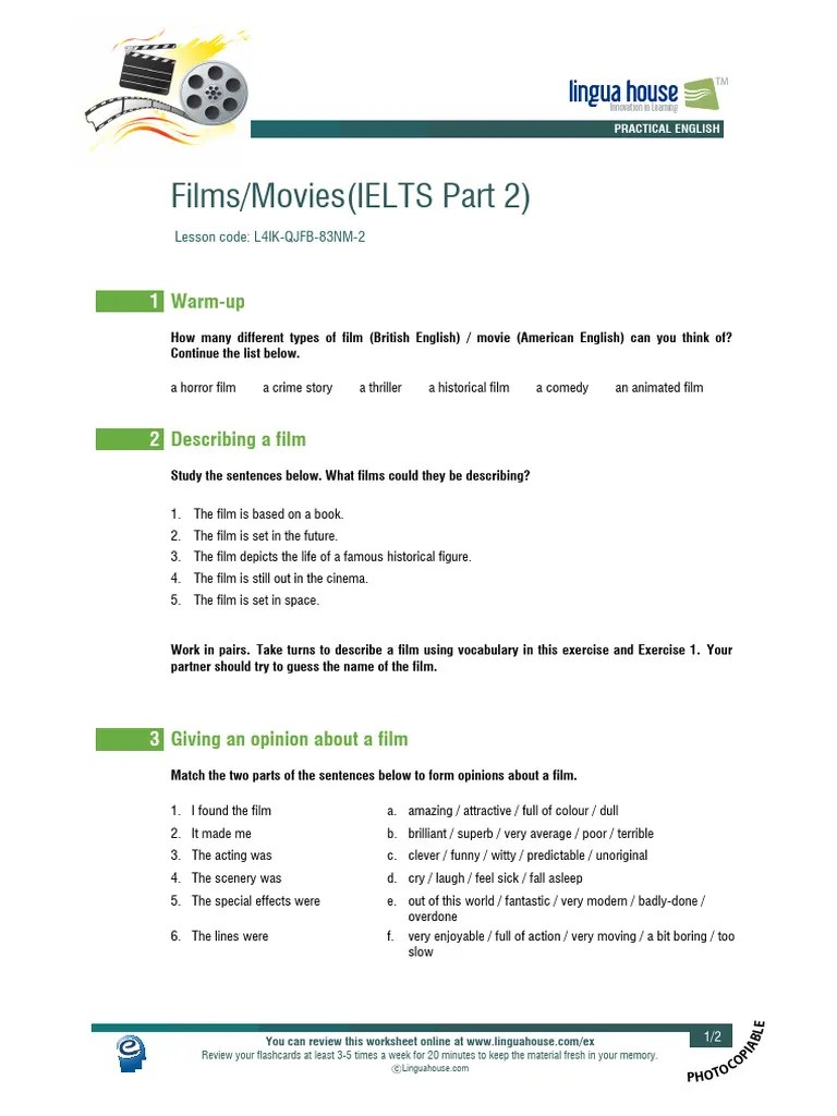 Describing Films-Movies (IELTS Speaking Part 2) | PDF | Flashcard