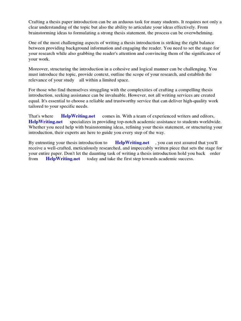 How To Write A Thesis Paper Introduction | PDF | Essays | Thesis