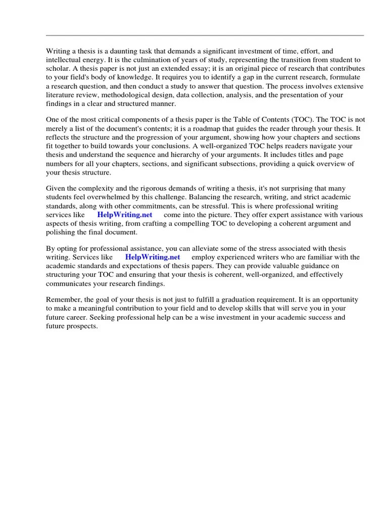 Thesis Paper Table Of Contents Example | PDF | Thesis | Apa Style