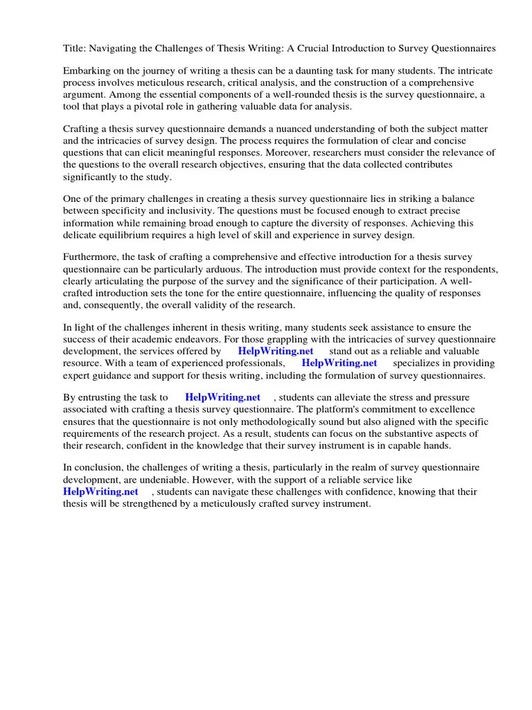 Thesis Survey Questionnaire Introduction | PDF | Survey Methodology ...