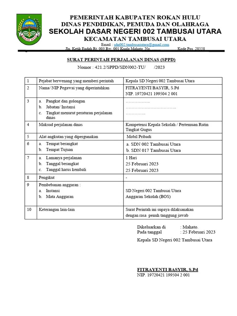 Surat Perintah Perjalanan Dinas (SPPD) | PDF