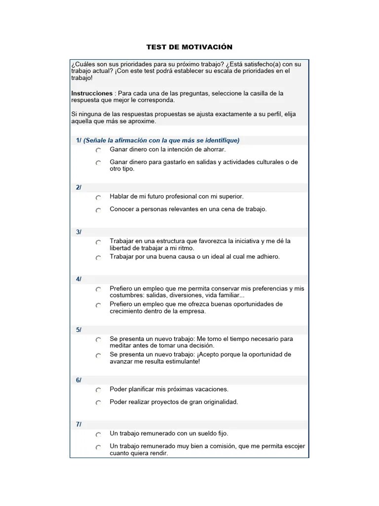 Test De Motivación | Descargar Gratis PDF | Empleo | Business