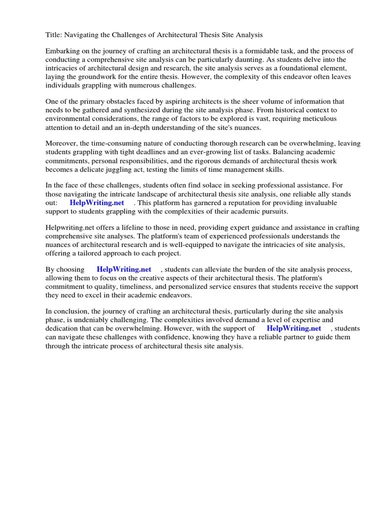 Architectural Thesis Site Analysis | PDF | Thesis | Information