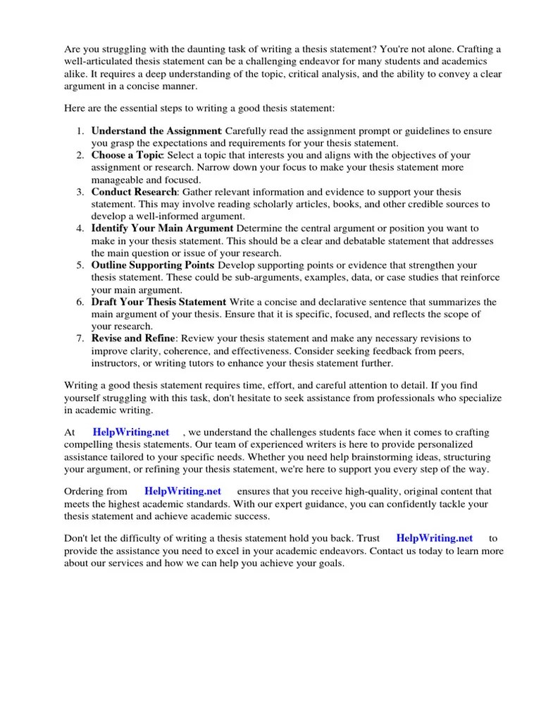 Writing A Good Thesis Statement Steps | PDF | Essays | Thesis