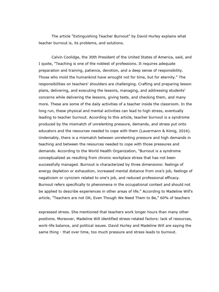 Extinguishing Teacher Burnout | PDF