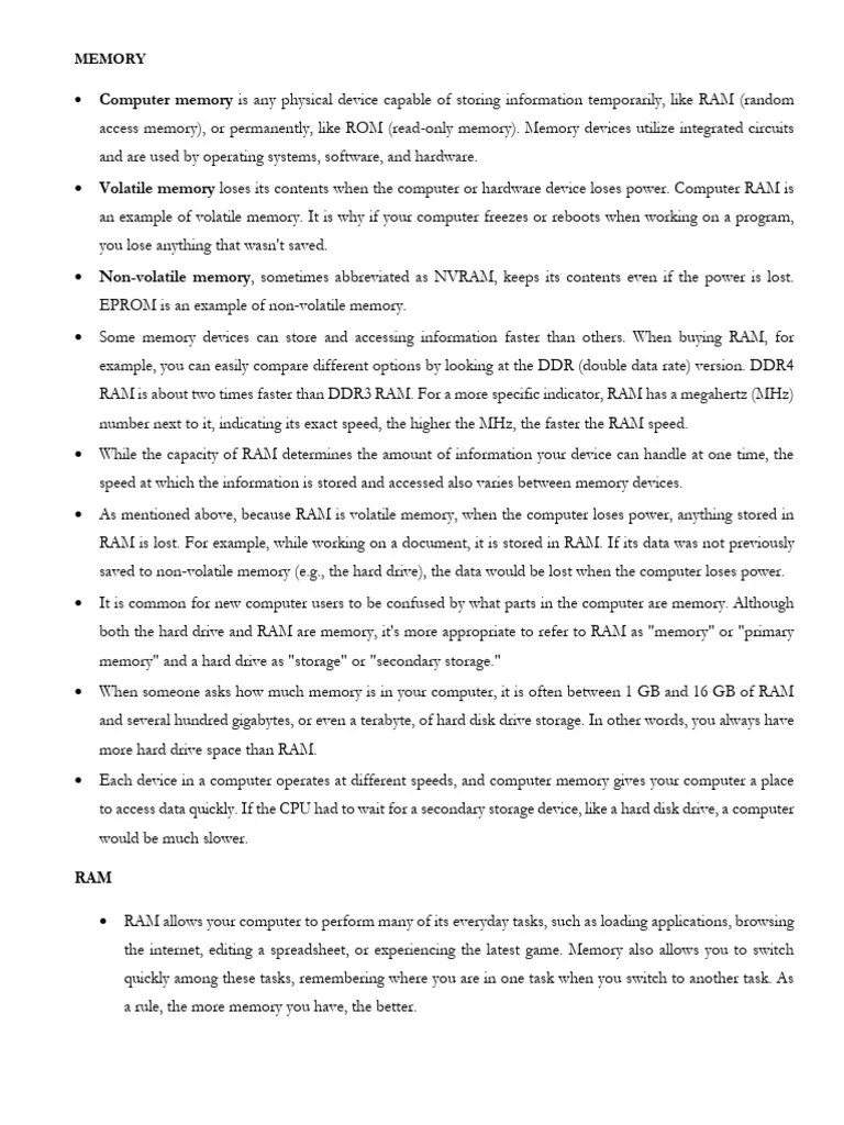 Memory | PDF | Computer Memory | Random Access Memory