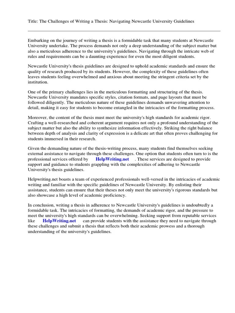 Newcastle University Thesis Guidelines | PDF | One Thousand And One ...